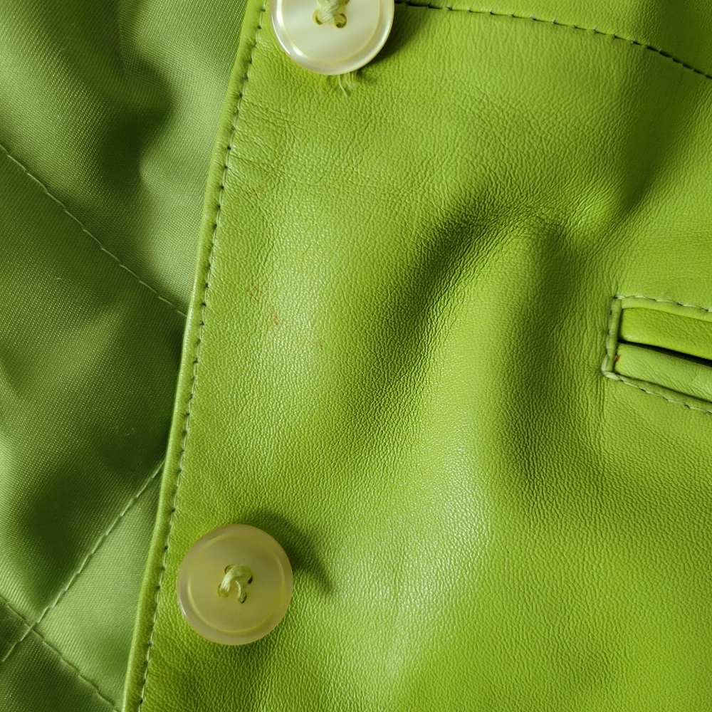 Vintage Y2K oversized long lime green genuine leather blazer jacket - Picture 7 of 9